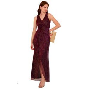 Adrianna Papell Metallic Mesh Cascade Gown Burgundy/Gold Size 6 Evening Dress El